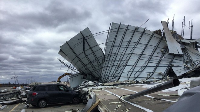 Tornado damage to an Amazon warehouse in Edwardsville, Illinois.