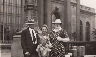 The author's father with his mother (center) and visiting relatives, in front of Michigan Central Station, c. 1941. - Author's personal collection