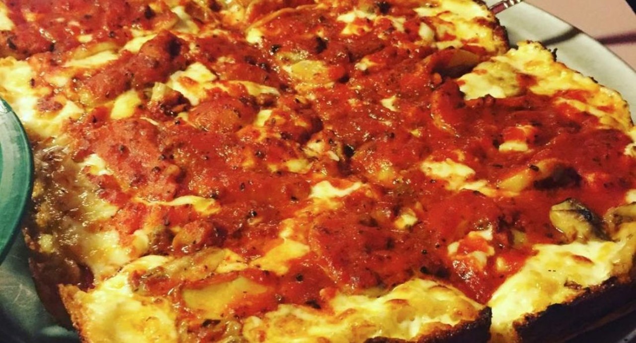Detroit-style pizza at Loui's Pizza: It's rare that a past generation's culinary icon stands the test of time. Seemingly as a rule, yesteryear's best restaurants cut corners, opened locations all over town, or found some other way to diminish quality. You'll find no such dip at Loui's. Not only does it make Detroit's best pie, its Detroit-style deep dish belongs in the best pizza in America conversation. The restaurant opened in 1977 in Hazel Park, still uses a pound of Wisconsin brick cheese on its large pies, and ensures that caramelized cheese edges the lightest and crunchiest crust in metro Detroit. &#151; Tom Perkins
23141 Dequindre Rd., Hazel Park; 248-547-1711
Photo via Instagram, Kibblesnpics