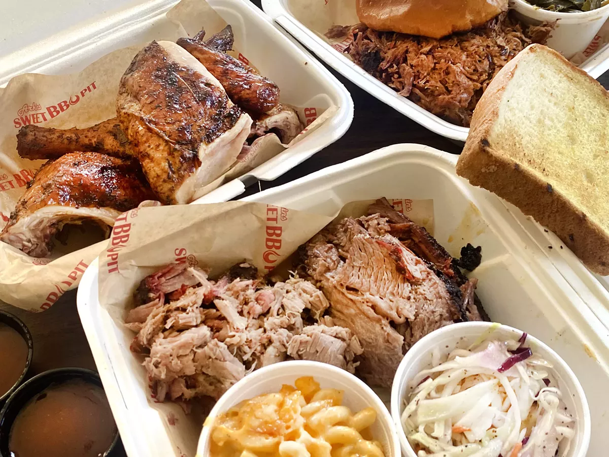 Image: Brisket, pulled pork, smoked chicken from Arkins Sweet BBQ Pit.
