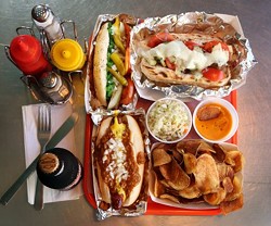 The D, lower left, Chicago Slips, lower right, Chicago Dawg, top left, and the Laikon, top right, from Atomic Dawg in Berkley.