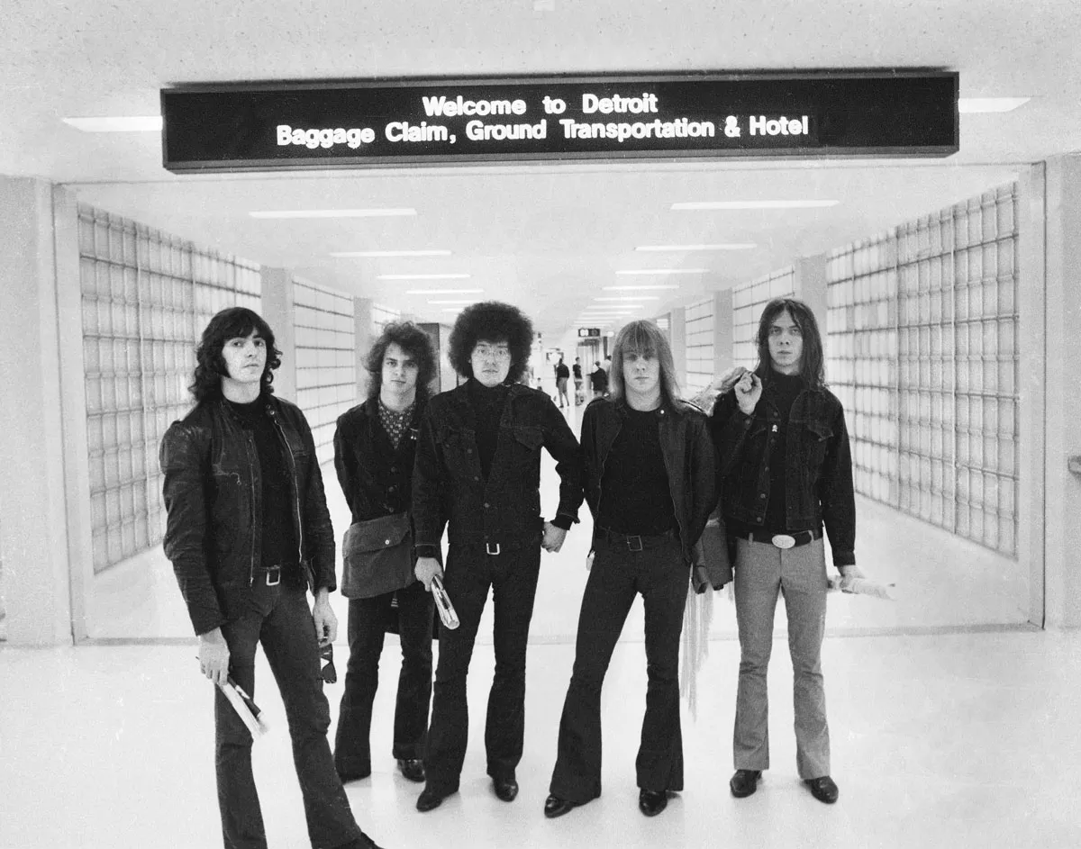 Image: The MC5 at Detroit Metro Airport in 1970.