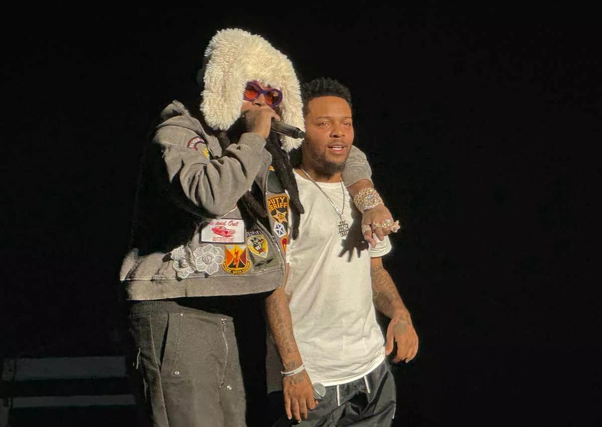 Image: Icewear Vezzo gives Bow Wow a brotherly embrace at the Detroit stop of the Millennium Tour.