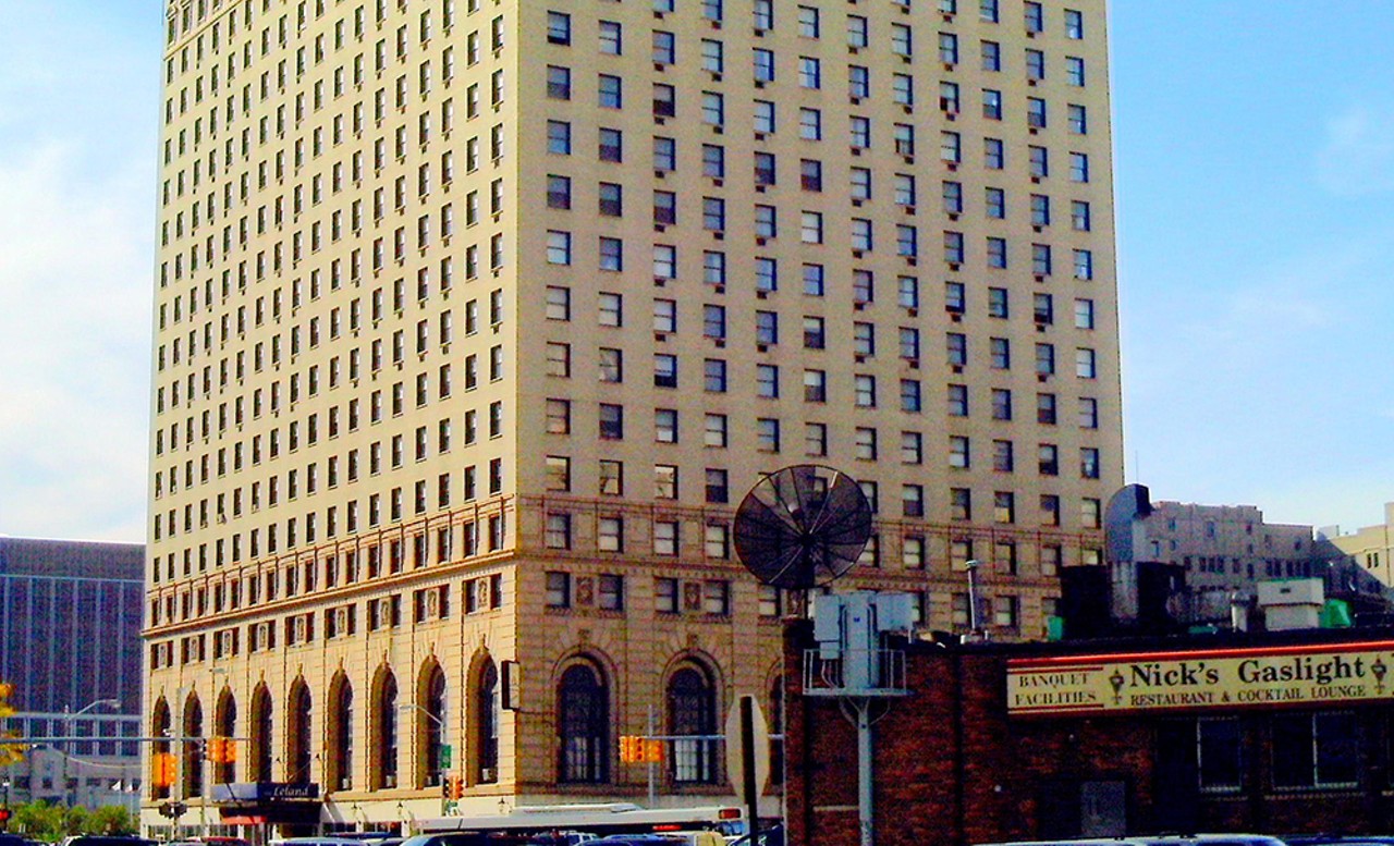 Oldest hotel: The Detroit-Leland Hotel (c. 1927) 
This 22-story building is the oldest continuously operating hotel in Detroit, though it no longer rents to overnight guests. In 1983 it opened City Club, a nightclub known for goth and industrial music.
Photo by Mikerussell, Wikimedia Creative Commons