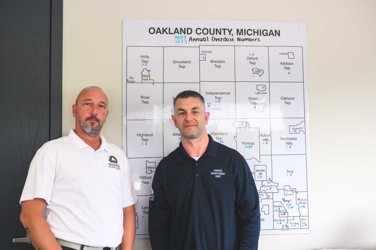 The road to recovery: Steve Norris and Paul Shankin of the Alliance of Coalitions for Healthy Communities, a harm reduction support network in Oakland County.