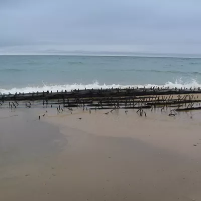 The remains of a shipwreck, a grim reminder of the lake's unforgiving nature.