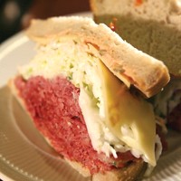 The West Side Story corned beef sandwich with coleslaw and Swiss cheese. - MT Photo: Rob Widdis