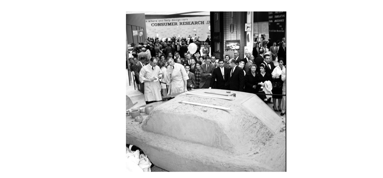 Making a model car out of clay, Auto Show, 1960s.  Photos courtesy of Virtual Motor City.