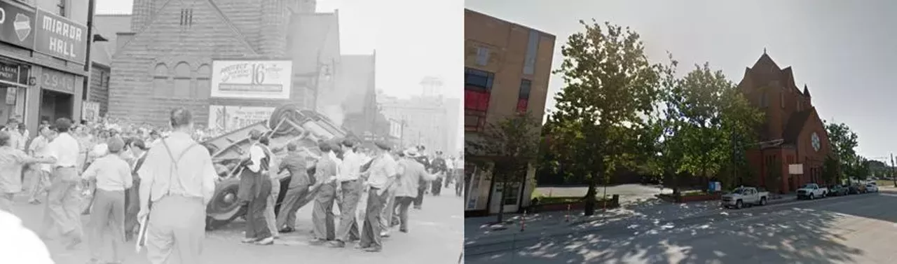 Woodward and Charlotte Street 1943 and 2017 A time period of rough racial tensions followed the disturbance at the Sojourner Truth Housing in which white residents tried to prevent black residents from moving in. The civil unrest would continue as some of the worst uprisings in American history. Photo via Wayne State University Photo via www.google.com/maps 