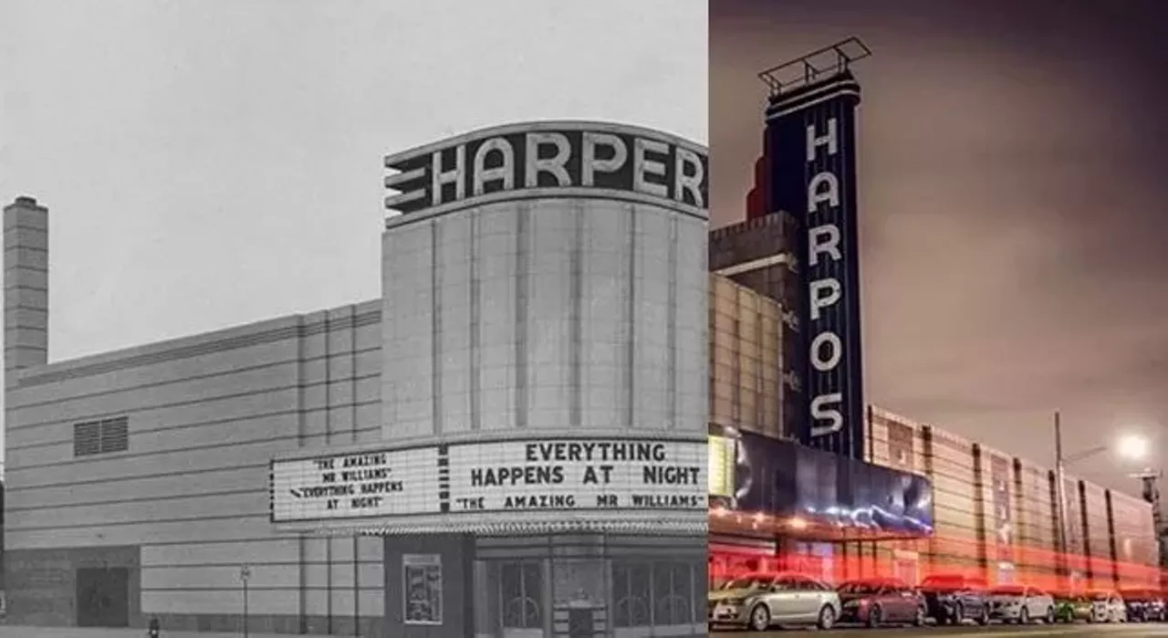 Harper Theater 1941 and 2017 The Harper Theater was built in 1939 on Harper Avenue and Chalmers. In 1973, the theater became a venue for heavy metal concerts and was renamed Harpo's, necessitating a change to the neon sign. Harpo's continues to operate to this day as a club and music theater, attracting bands and crowds from across the state and nation. Photo via www.metrotimes.com Photo via http://detroiturbex.com 