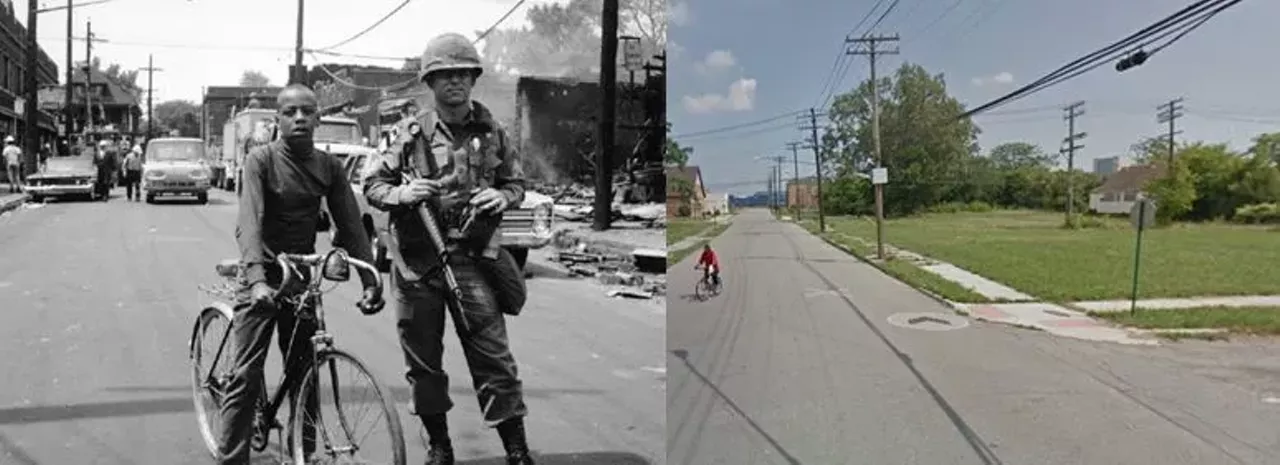 Westminster and Goodwin Streets 1967 and 2013 Located in the North End, this is a section of the city that suffered significant damage during the riots. Most recently, an urban farm was established in the neighborhood. Photo via Detroit Historical Society Photo via Google Maps 