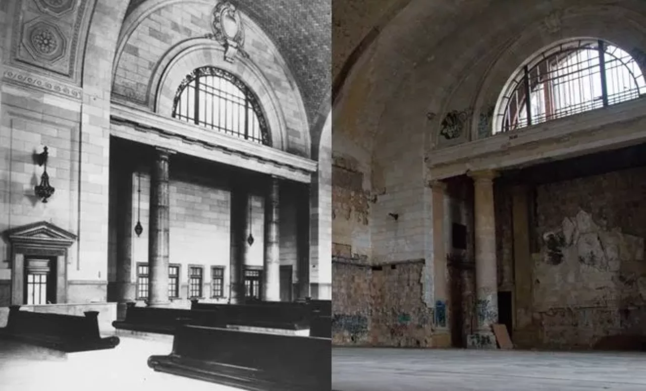 Michigan Central Station 1900s and 2017 In its days of grandeur, thousands of passengers bustled through this station. Historic Detroit calls it the "Ellis Island" of the Midwest. Opened in 1913 and closed in 1988, the Corktown icon and its undecided fate loom over the neighborhood. It was recently opened up for Crain's Detroit Business' Detroit Homecoming celebration, giving us a peek into the 100-year-old building. Photo via historicdetroit.org Photo via clickondetroit.com 