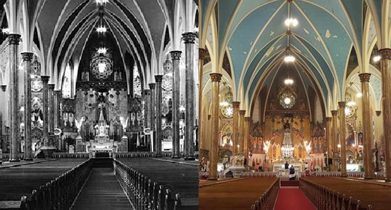St. Albertus Church
1900s to 2017
During its heyday, St. Albertus Catholic Church, located on St. Aubin Street, was the spiritual and social center of the Poletown neighborhood, once home to over 40,000 Polish immigrants. Today, just a handful of Poles remain on St. Aubin Street, though the church has been saved by a historic association and holds mass at least once a month.
Photo via http://raulersongirlstravel.com 
Photo via www.pinterest.com 