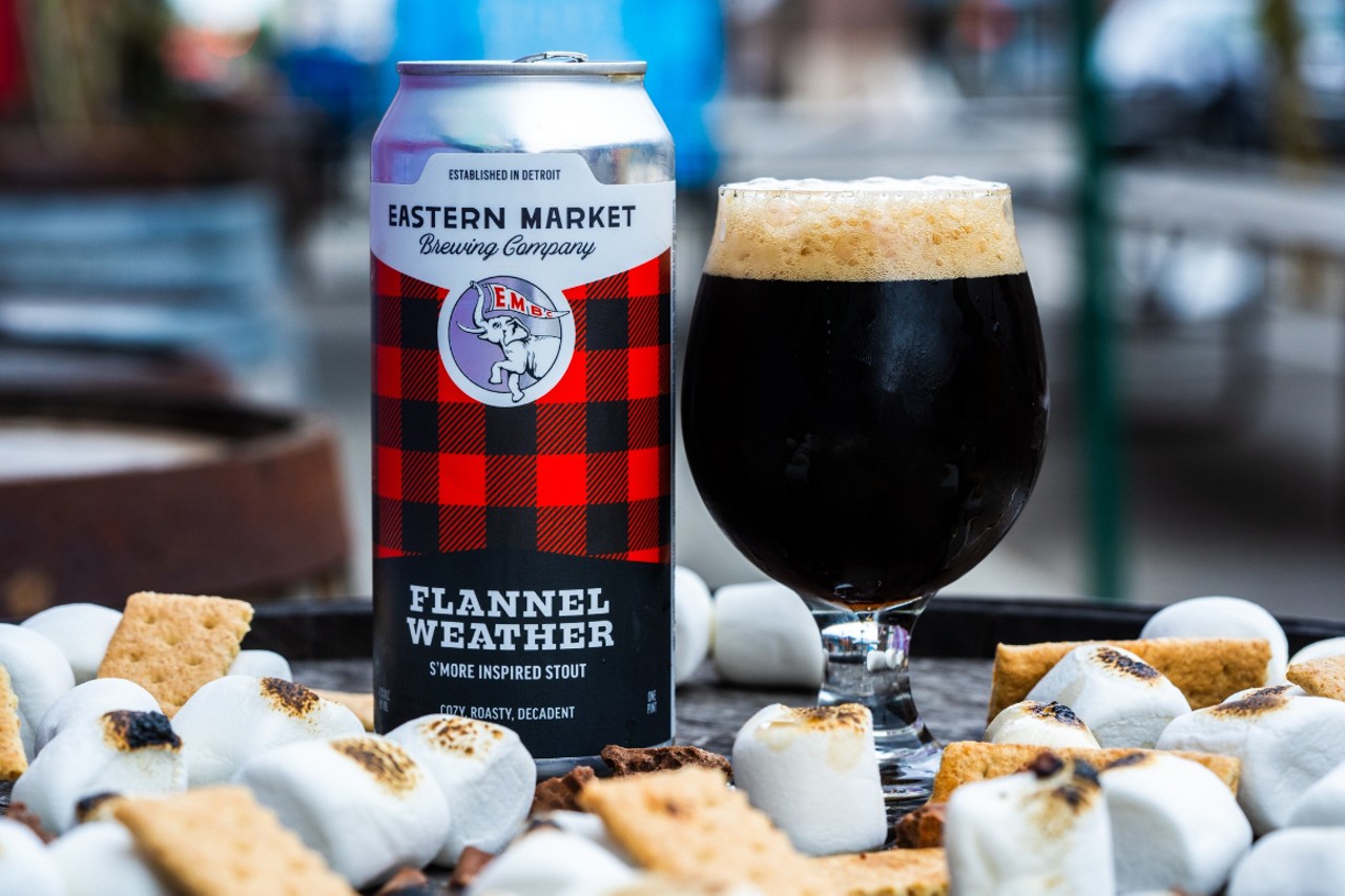 Eastern Market Brewing Co. 
2515 Riopelle St., Detroit; 313-989-4454;  easternmarket.beer
Flannel Weather: Inspired by s’mores, this stout is warm and toasty, making for the perfect fall weather companion. It’s very sweet, featuring notes of vanilla, light coffee, dark chocolate, marshmallow, and graham cracker. 