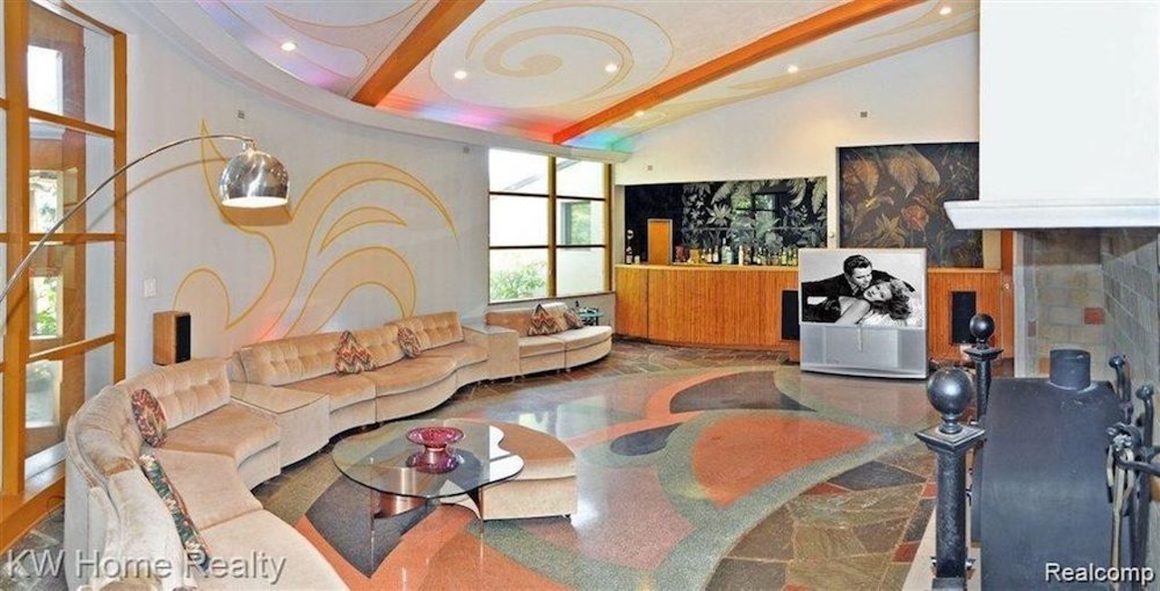 This Wallace Frost-designed home in Bloomfield Hills has Playboy Mansion doors