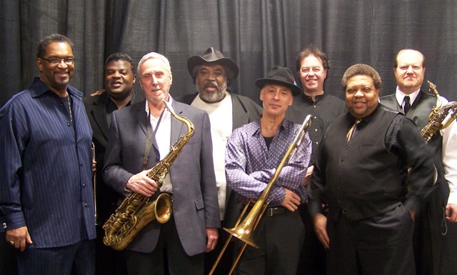 Trombonist Paxton and saxophonist Steiger (far right) have been there for the long haul.