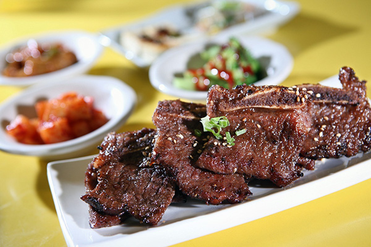 Kalbi, or marinated beef short ribs.