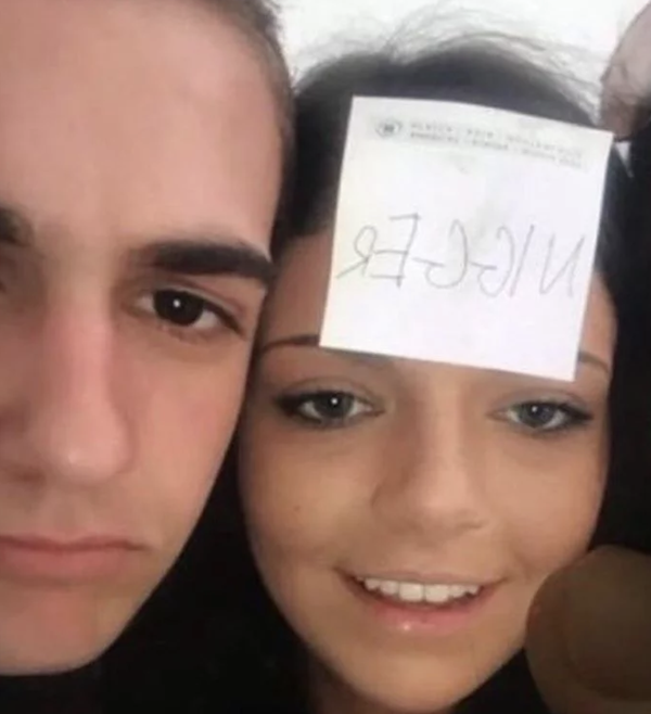 Jillian Kirk takes a photo with the N-word written across her forehead. - Facebook