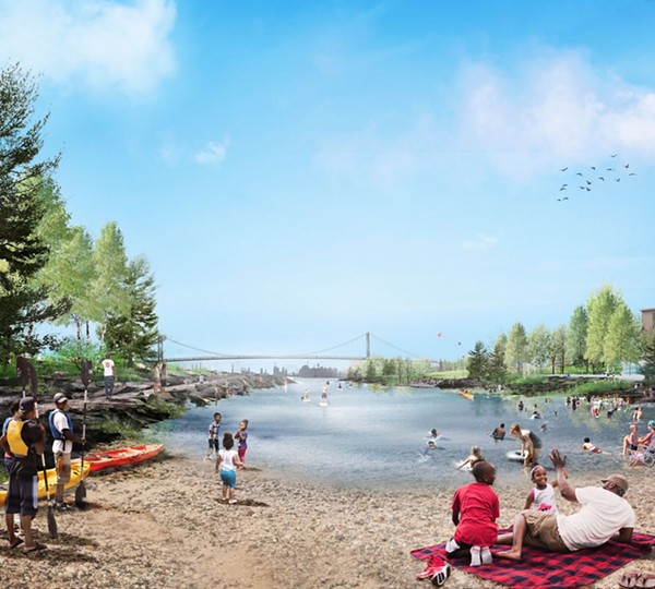 Part of proposed design for West Riverfront Park. - DETROIT RIVERFRONT CONSERVANCY