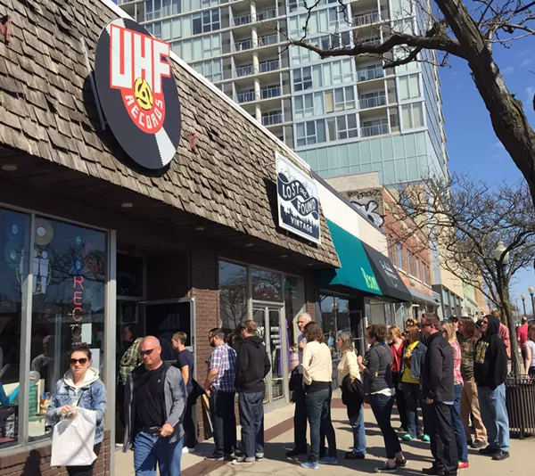 A line forms outside of UHF Records in Royal Oak during Record Store Day 2016. - Anthony Spak