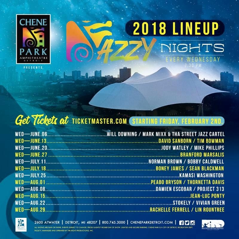 The Jazzy Nights 2018 lineup at Chene Park. - Courtesy photo