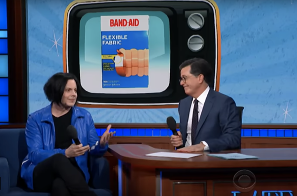 Watch Jack White and Stephen Colbert sing extended commercial jingles