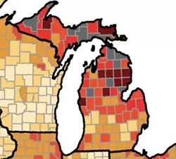 Counties in gray had average unemployment rates above 8 percent between April 2017 and March 2018. - Source: Bureau of Labor Statistics