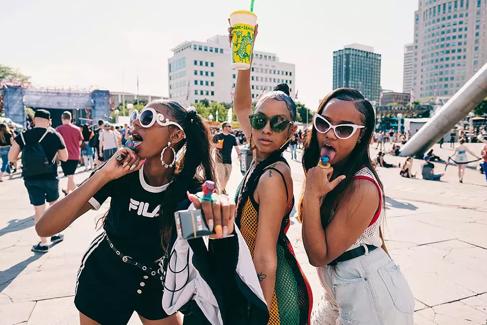 Fans at Movement Music Festival — from left to right: Saeeda Faridi, Asia Davis, and Shanay Risby. - Douglas Wojciechowski/Paxahau