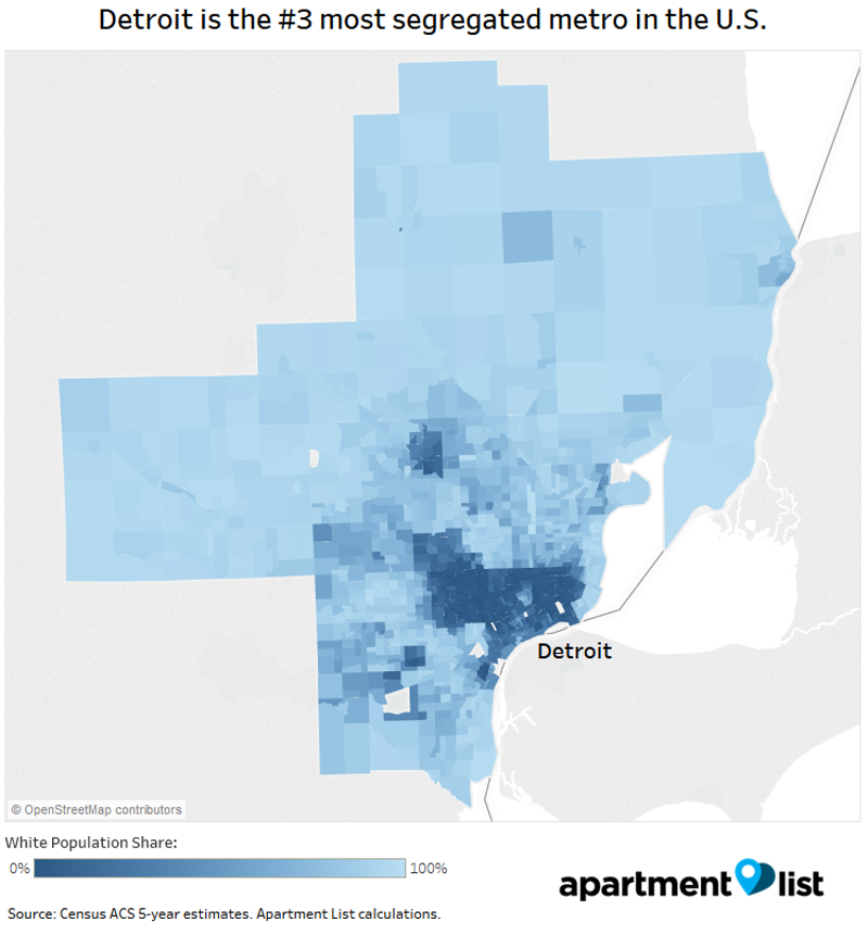 Apartment List researcher Chris Salviati renders metro Detroit segregation in map form. - Courtesy Apartment List