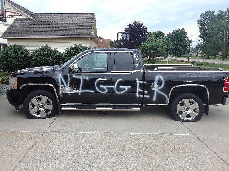 A Vienna Township activist reportedly woke up to the N-word spray painted across his truck on Juneteenth, the holiday to commemorate the end of slavery. - Facebook, Jiquanda Johnson