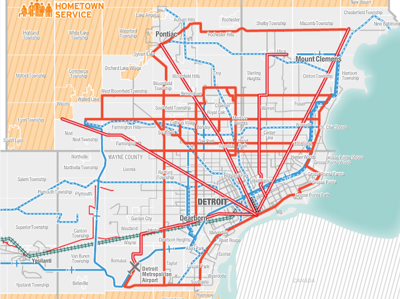 Map of routes that would be created by Connect Southeast Michigan, the regions latest transit proposal. - Courtesy, Connect Southeast Michigan