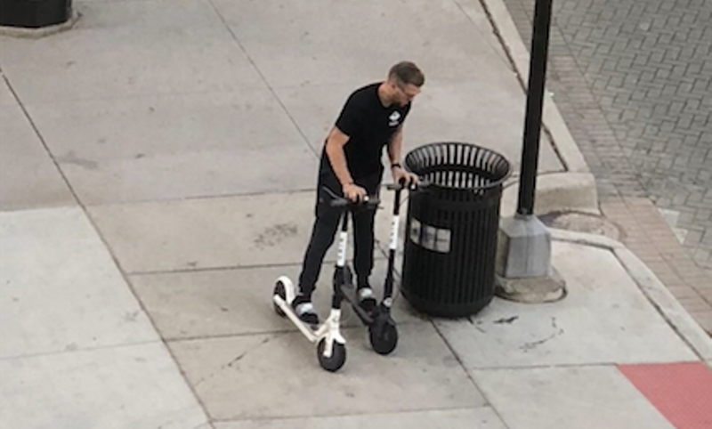 What scooter-hogging wizardry is this? Man seen riding two Bird scooters at once