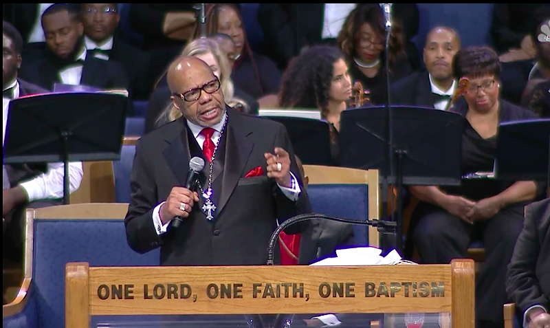Rev. Jasper Williams delivers Aretha Franklin's eulogy. - screengrab