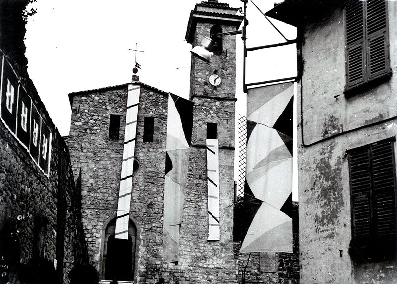 View of works by Patrick Saytour, Daniel Dezueze, and Claude Viallat in the streets of Coarse, for “Poetic Encounters”, July 21-27, 1969. - Courtesy photo