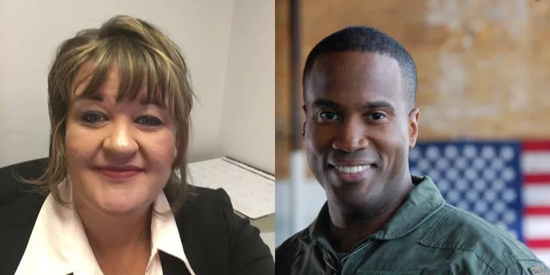 Left: Reporter Brenda Battel, former of the Huron Daily Tribune. Right: Former U.S. Senate candidate John James. - TWITTER