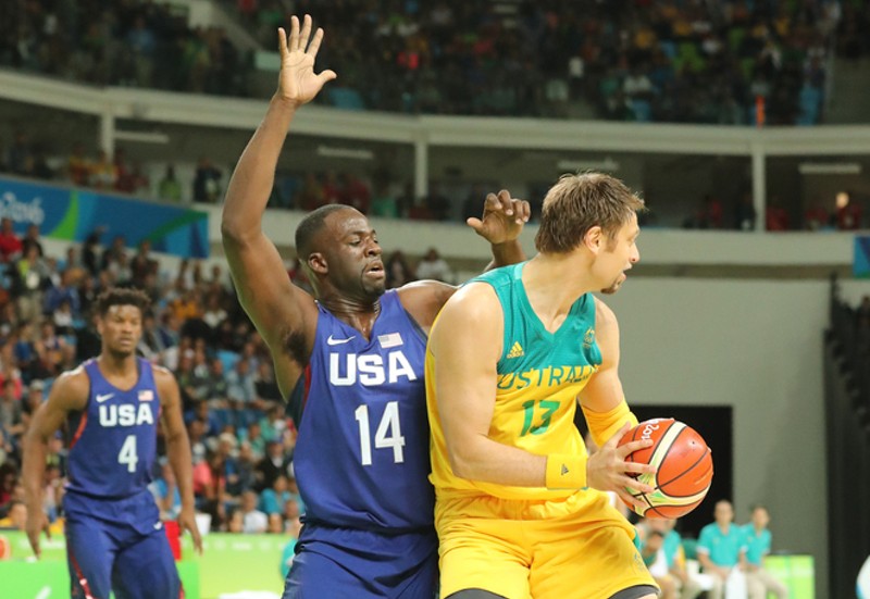 Former MSU basketball player and current Golden State Warrior Draymond Green playing defense against Australia during the 2016 Olympics. - LEONARD ZHUKOVSKY / SHUTTERSTOCK