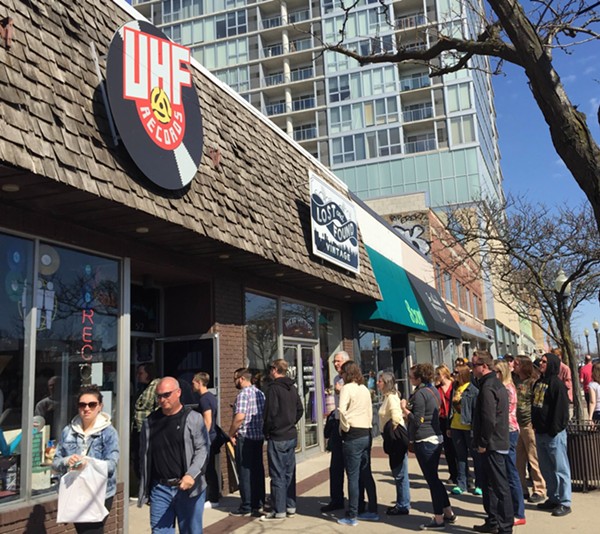A line forms outside of UHF Records in Royal Oak during Record Store Day 2016. - ANTHONY SPAK