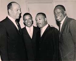 From Left: Mich. Supreme Court Justice Otis M. Smith, Damon J. Keith, Dr. Martin Luther King Jr. and Michigan Secretary of State Richard Austin, 1965.  (WSU Press)