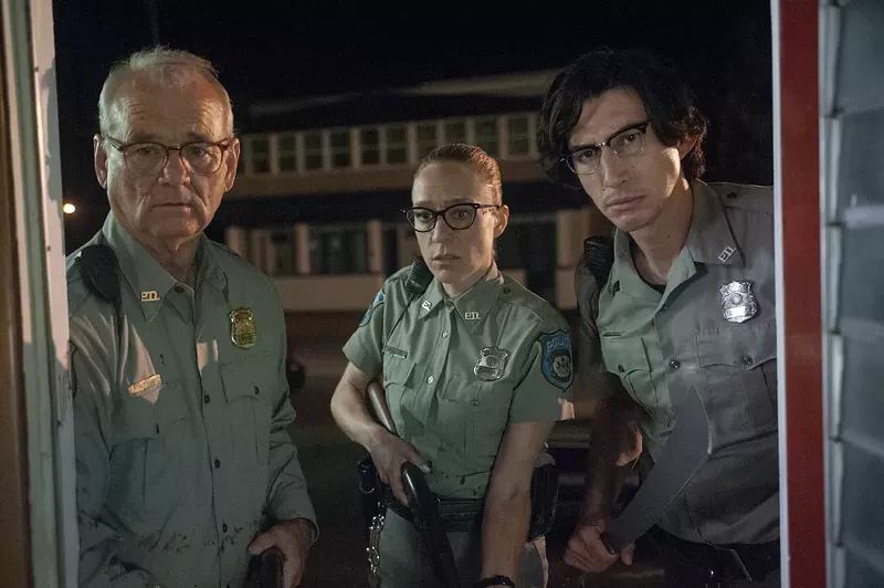 Bill Murray as Officer Cliff Robertson, Chloë Sevigny as Officer Minerva Morrison, and Adam Driver as Officer Ronald Peterson in writer-director Jim Jarmusch’s The Dead Don't Die. - Abbot Genser / Focus Features