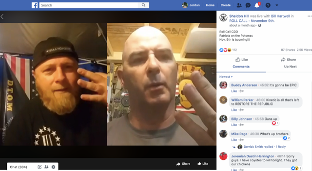 Militia leaders Chris Hill (left) and Bill Hartwell discuss plans for the upcoming Nov. 9 rally on Facebook Live in June. - SCREENSHOT FROM THE ROLL CALL FACEBOOK PAGE