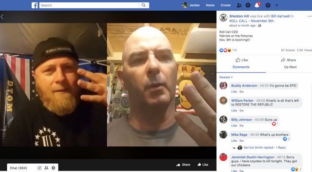 Militia leaders Chris Hill (left) and Bill Hartwell discuss plans for the upcoming Nov. 9 rally on Facebook Live in June. - Screenshot from the Roll Call Facebook page