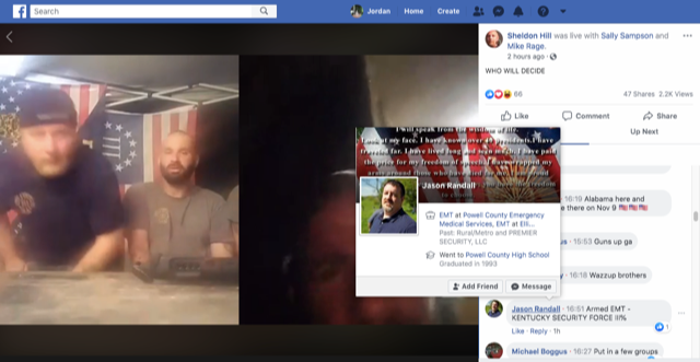 Jason Randall, an EMT with Powell County EMS in Kentucky, comments during a Facebook Live video hosted by Chris Hill in late July. - SCREENSHOT FROM THE ROLL CALL FACEBOOK PAGE