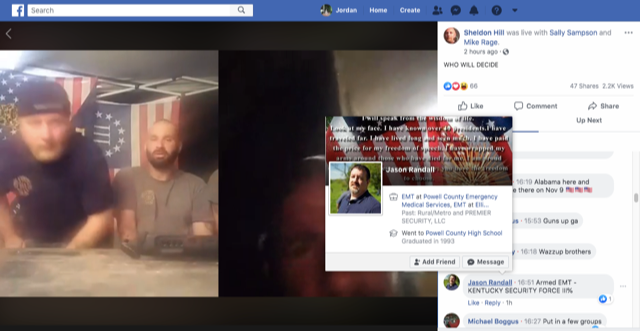 Jason Randall, an EMT with Powell County EMS in Kentucky, comments during a Facebook Live video hosted by Chris Hill in late July. - Screenshot from the Roll Call Facebook page