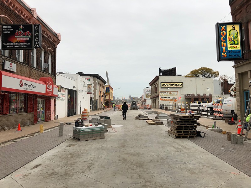 Recent construction on Mexicantown’s streetscape project. - Lee DeVito