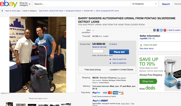 You can now bid on a Silverdome urinal autographed by Barry Sanders