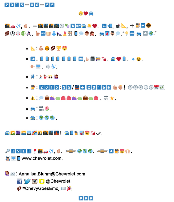 Chevy announces new vehicle by publishing press release written only using emojis
