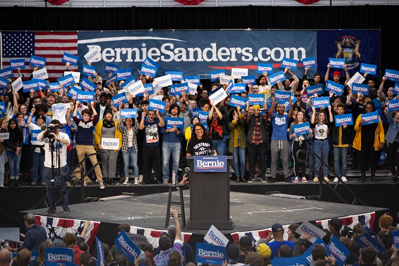 U.S. Rep. Rashida Tlaib speaks at a Detroit rally for 2020 Democratic candidate Bernie Sanders. - ERIK PAUL HOWARD