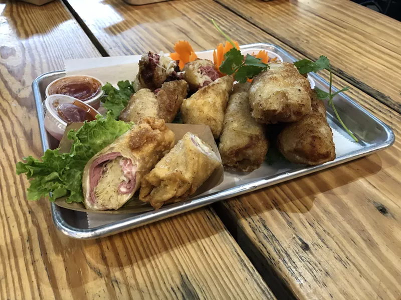Bangkok 96 Street Food's new corned beef egg rolls. - Lee DeVito