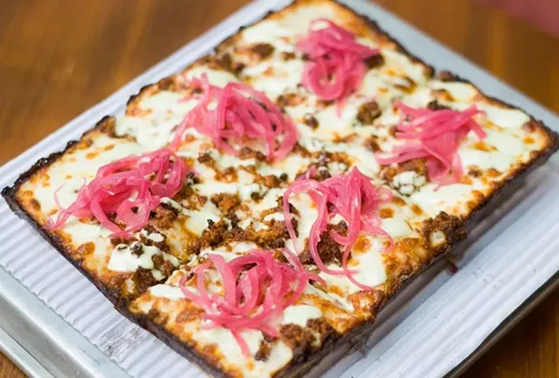 Chorizo pizza. - Tom Perkins