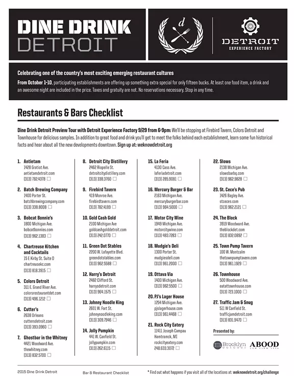 Check off your stops on the Dine Drink Detroit checklist